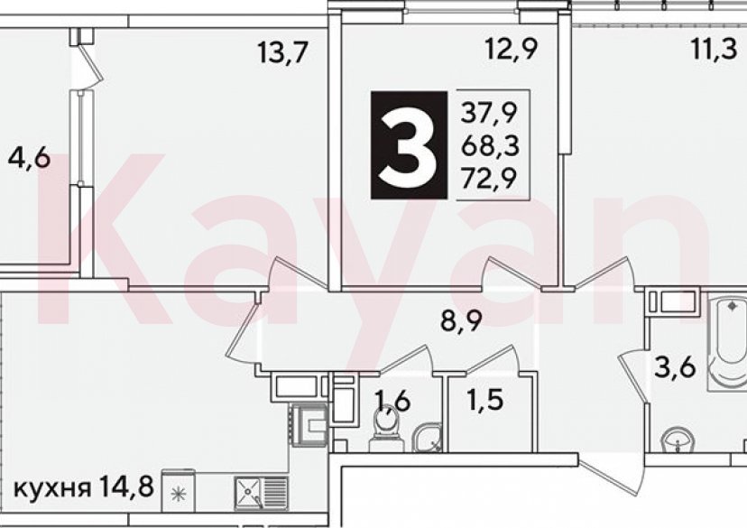 Продажа 3-комн. квартиры, 68.3 кв.м фото 0