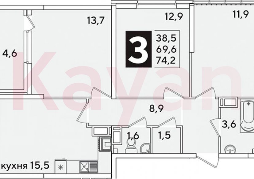 Продажа 4-комн. квартиры, 69.6 кв.м фото 0