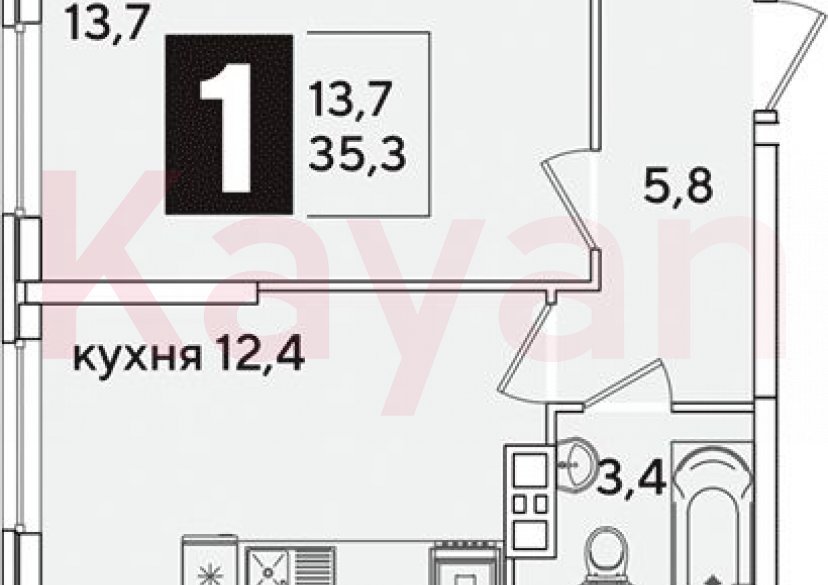 Продажа 1-комн. квартиры, 35.3 кв.м фото 0