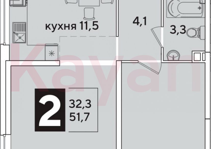 Продажа 2-комн. квартиры, 51.7 кв.м фото 0