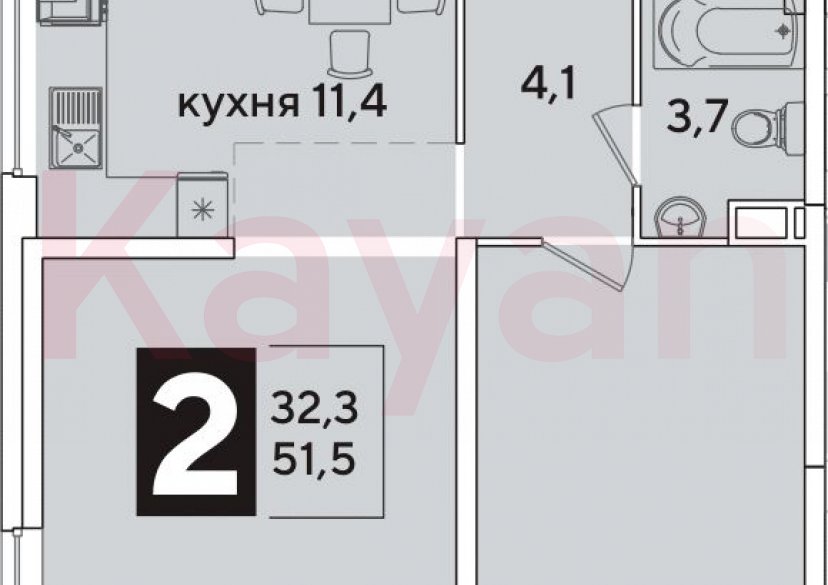 Продажа 2-комн. квартиры, 51.5 кв.м фото 0