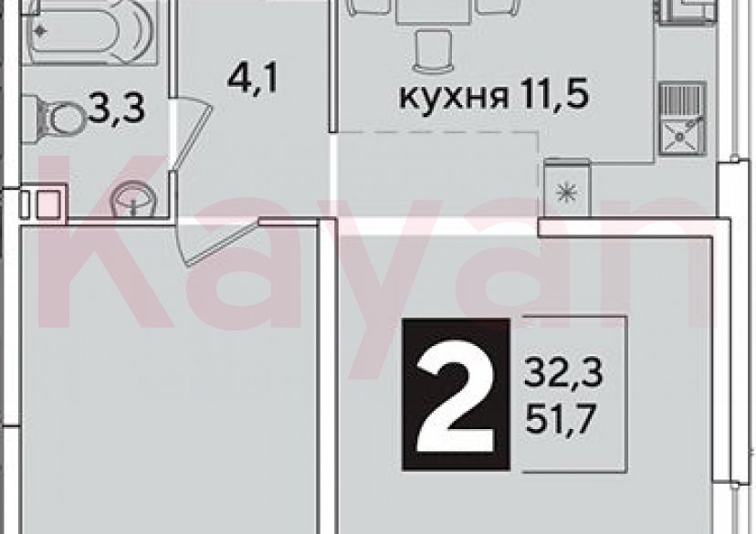 Продажа 2-комн. квартиры, 51.7 кв.м фото 0