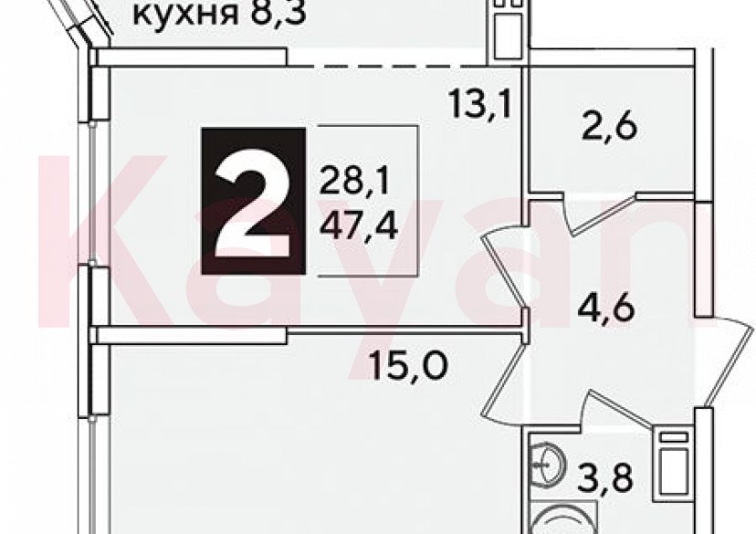 Продажа 2-комн. квартиры, 47.4 кв.м фото 0