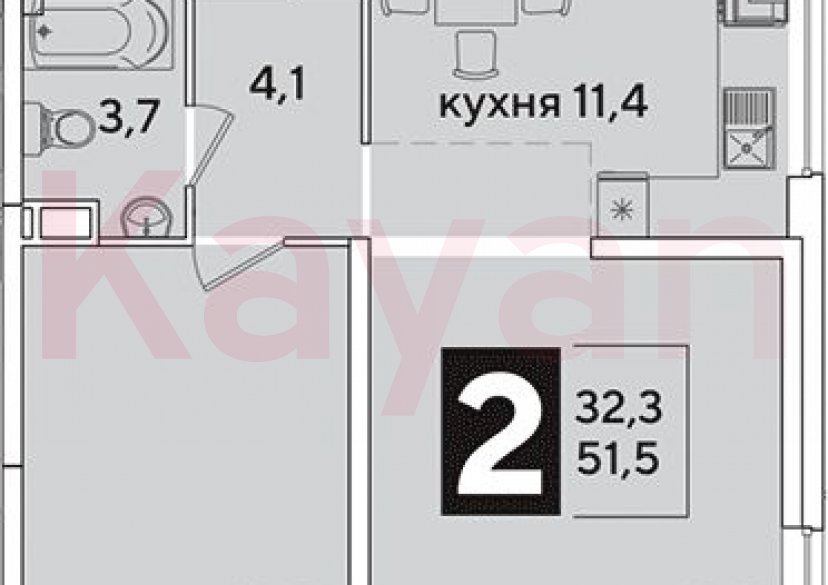 Продажа 2-комн. квартиры, 51.5 кв.м фото 0