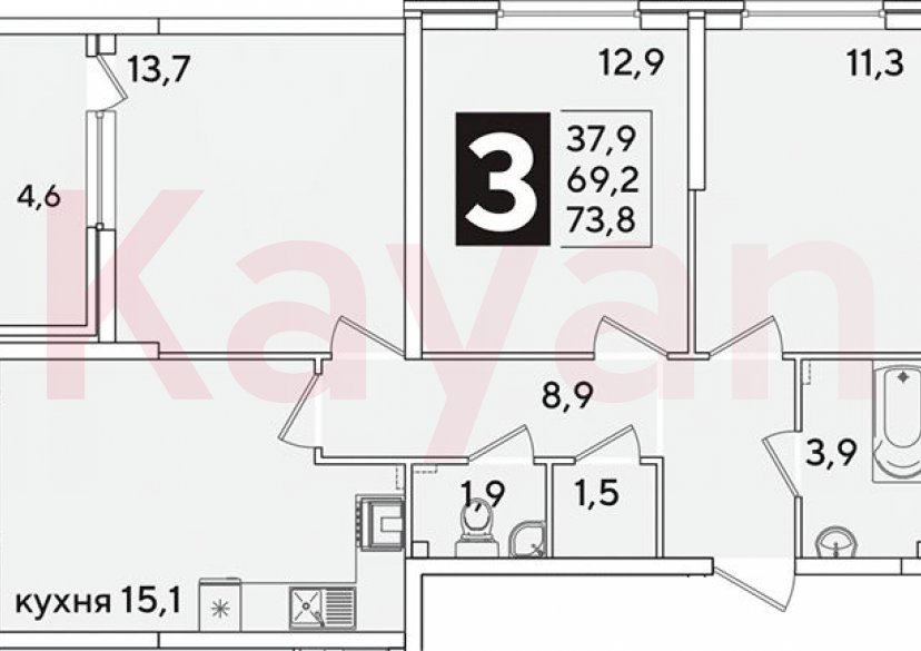 Продажа 4-комн. квартиры, 69.2 кв.м фото 0