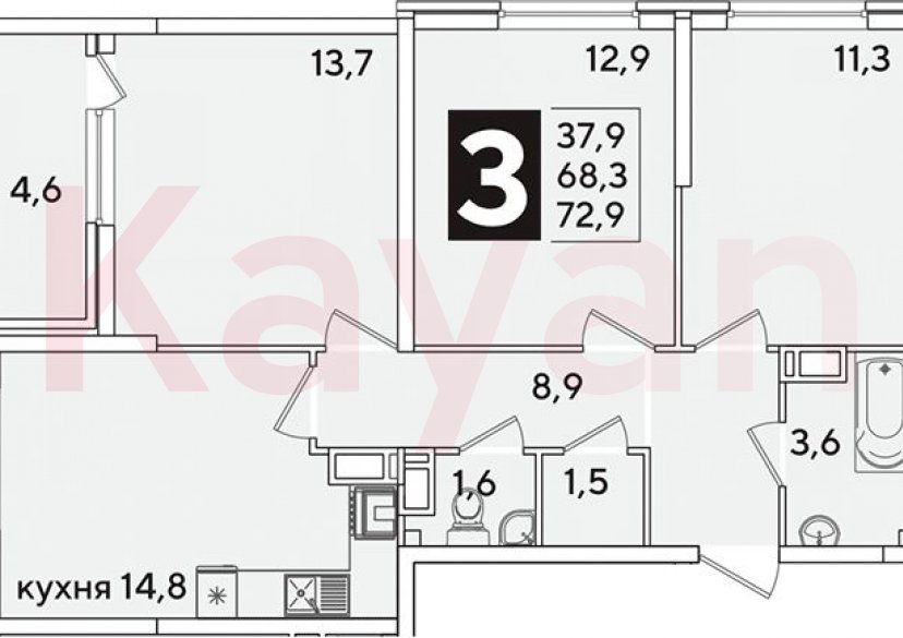 Продажа 3-комн. квартиры, 68.3 кв.м фото 0