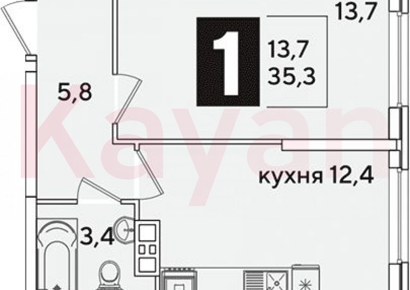 Продажа 1-комн. квартиры, 35.3 кв.м фото 0