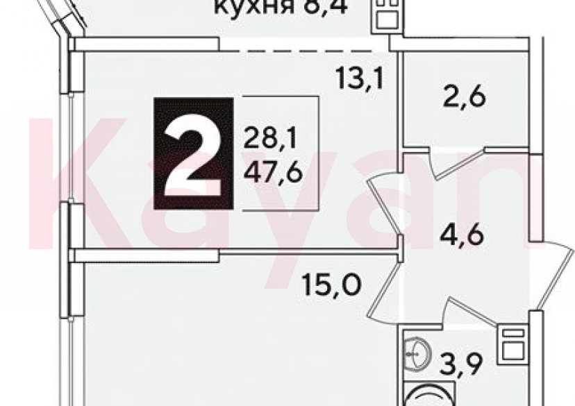 Продажа 2-комн. квартиры, 47.6 кв.м фото 0