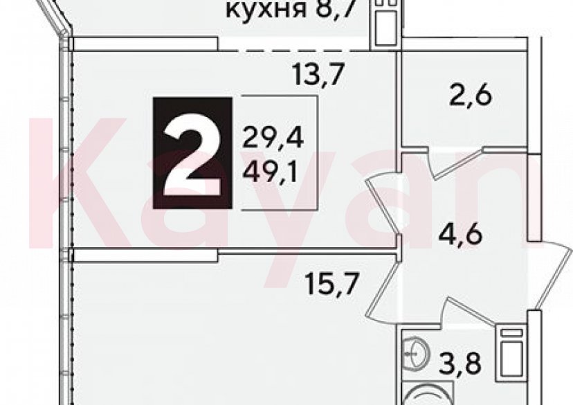 Продажа 2-комн. квартиры, 49.1 кв.м фото 0