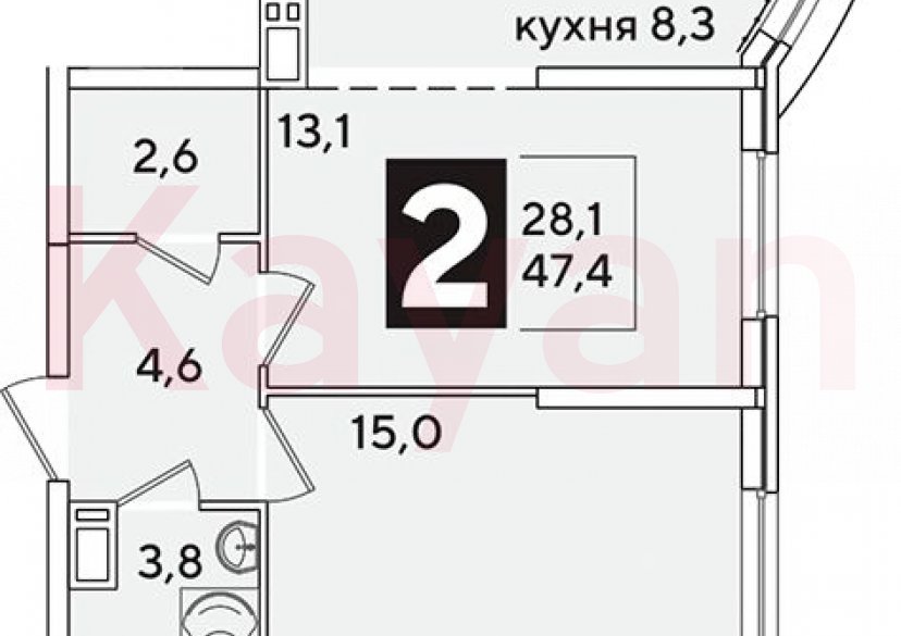 Продажа 2-комн. квартиры, 47.4 кв.м фото 0