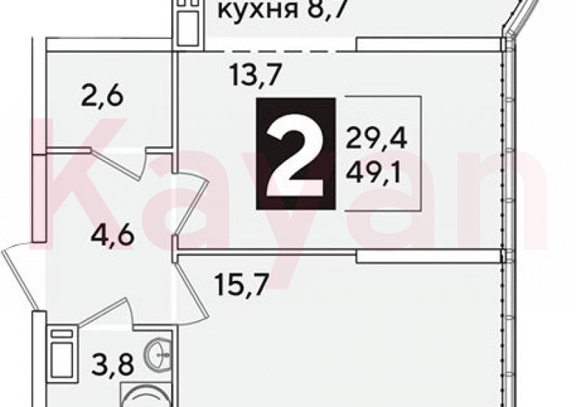 Продажа 2-комн. квартиры, 49.1 кв.м фото 0