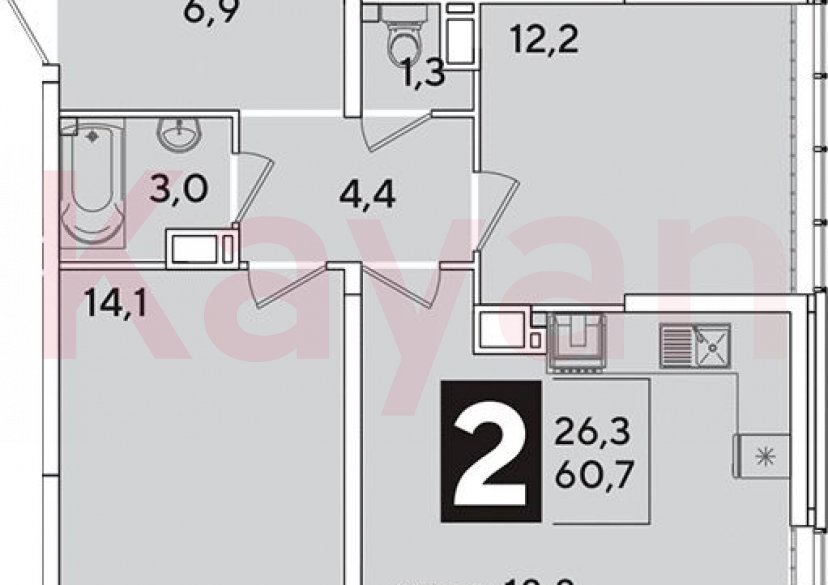 Продажа 3-комн. квартиры, 60.7 кв.м фото 0