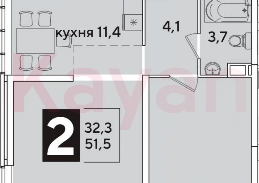 Продажа 2-комн. квартиры, 51.5 кв.м фото 0