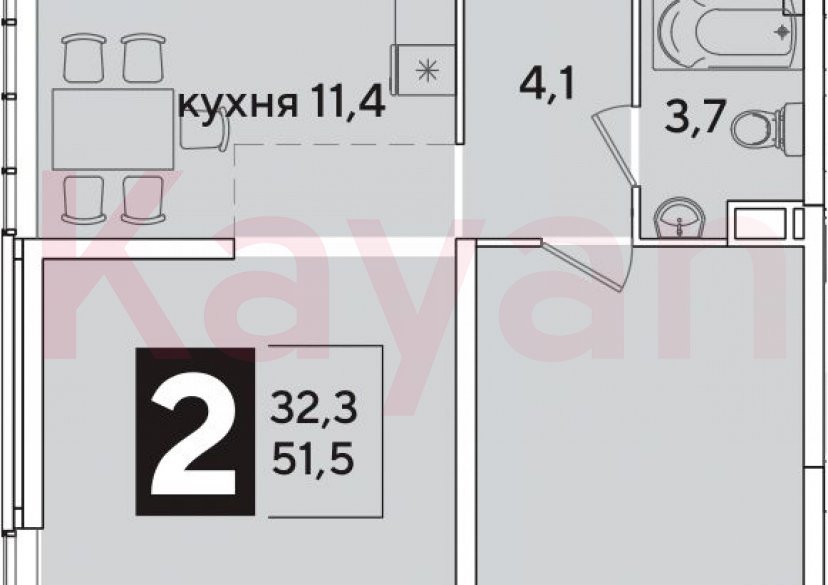 Продажа 2-комн. квартиры, 51.5 кв.м фото 0