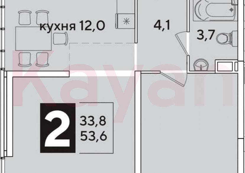 Продажа 2-комн. квартиры, 53.6 кв.м фото 0