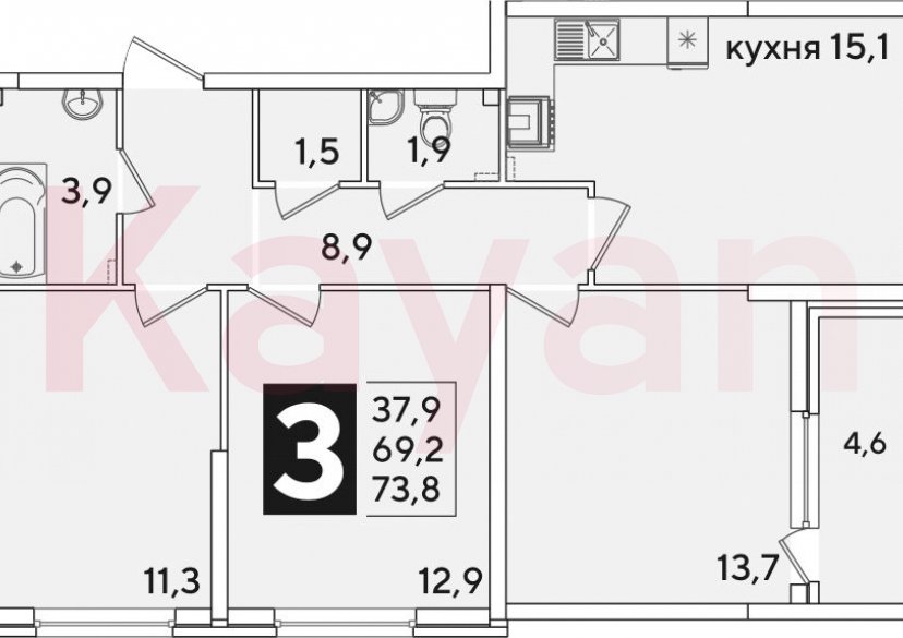 Продажа 4-комн. квартиры, 69.2 кв.м фото 0