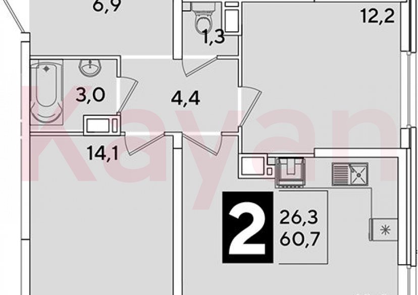 Продажа 3-комн. квартиры, 60.7 кв.м фото 0