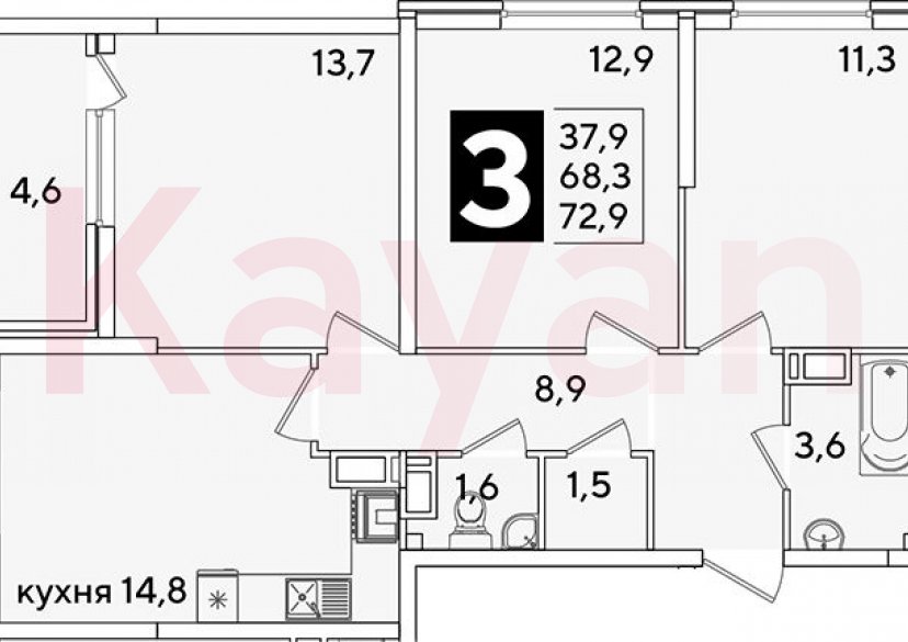 Продажа 3-комн. квартиры, 68.3 кв.м фото 0