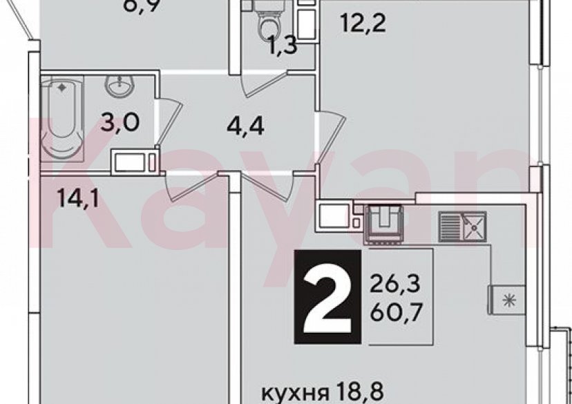 Продажа 3-комн. квартиры, 60.7 кв.м фото 0