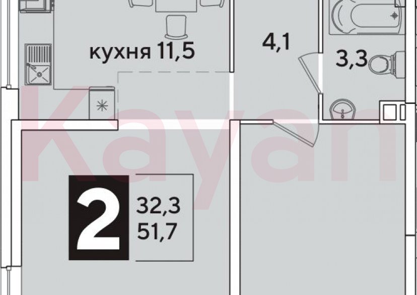 Продажа 2-комн. квартиры, 51.7 кв.м фото 0