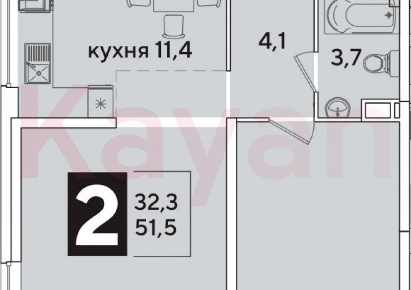 Продажа 2-комн. квартиры, 51.5 кв.м фото 0