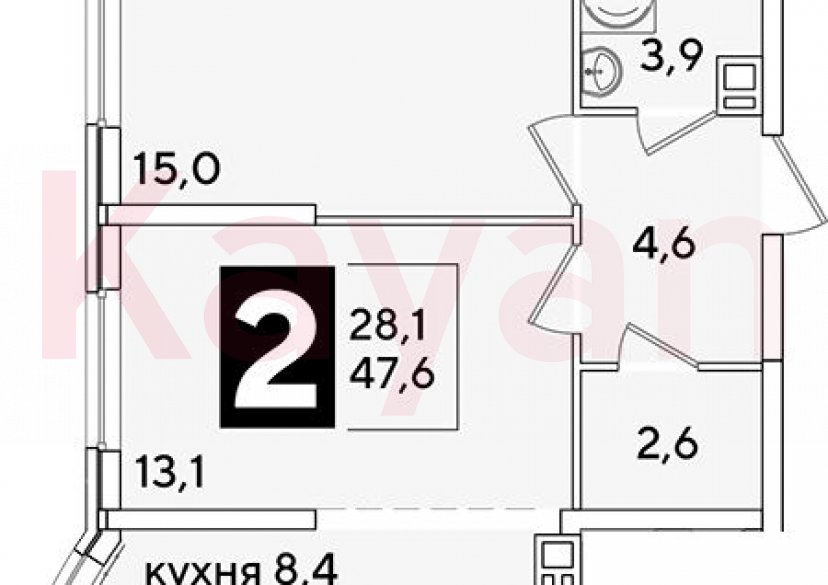 Продажа 2-комн. квартиры, 47.6 кв.м фото 0