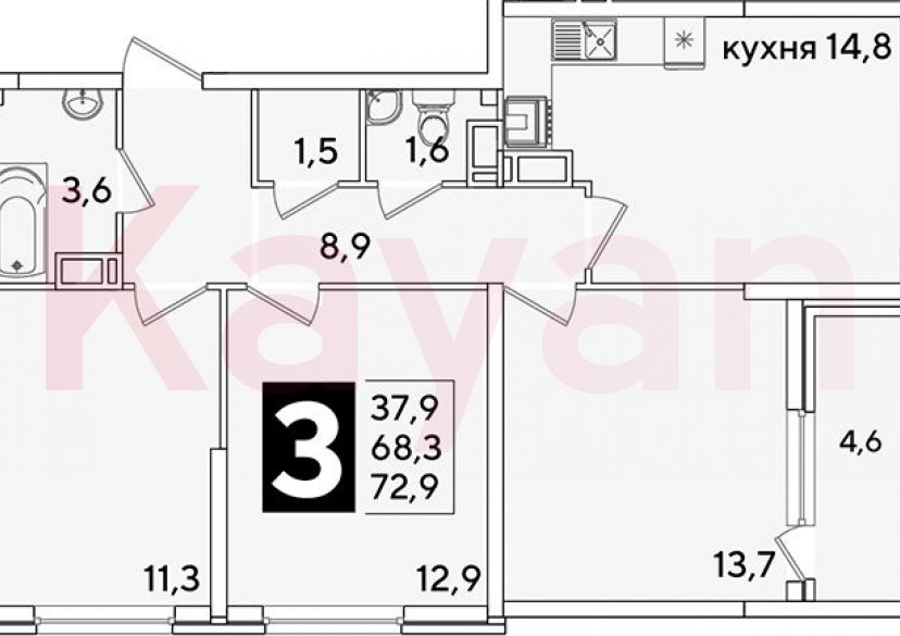 Продажа 3-комн. квартиры, 68.3 кв.м фото 0