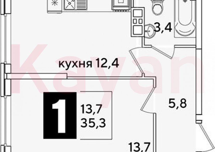 Продажа 1-комн. квартиры, 35.3 кв.м фото 0