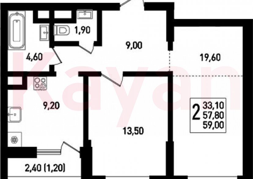 Продажа 2-комн. квартиры, 57.8 кв.м фото 0