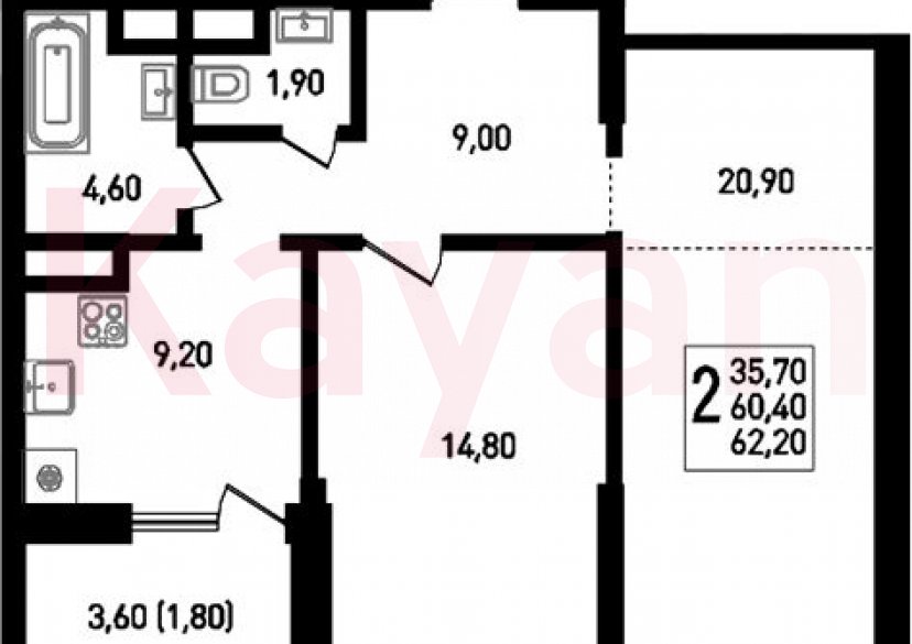 Продажа 2-комн. квартиры, 60.4 кв.м фото 0