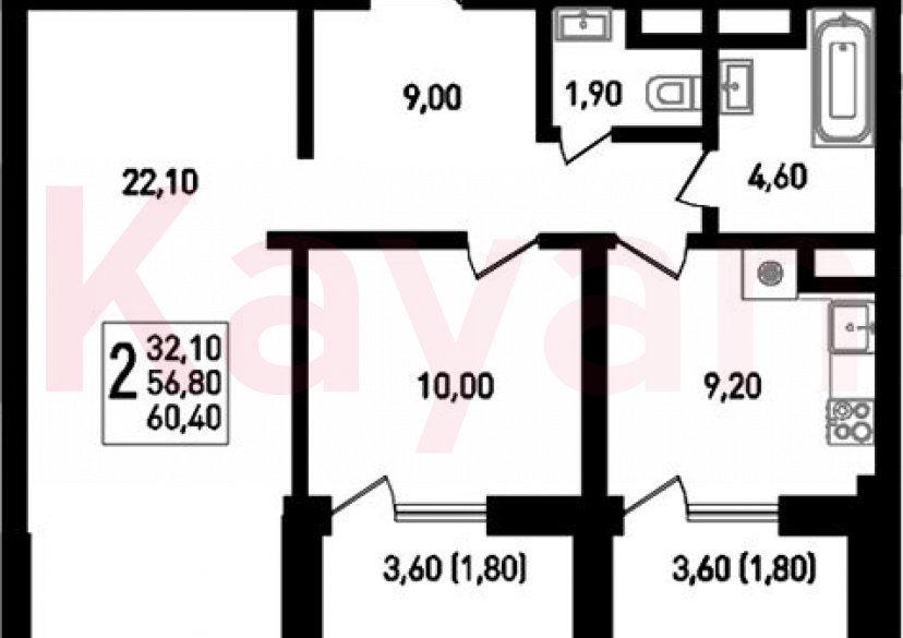 Продажа 2-комн. квартиры, 56.8 кв.м фото 0