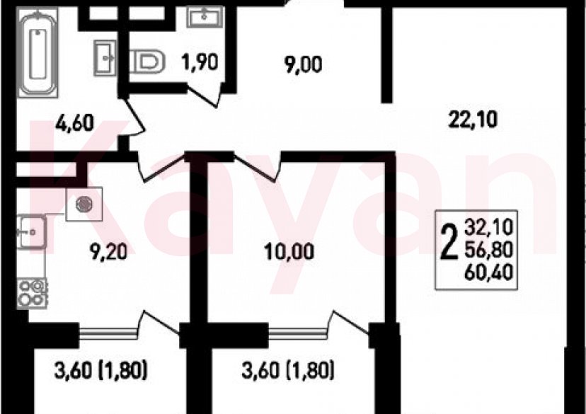 Продажа 2-комн. квартиры, 56.8 кв.м фото 0