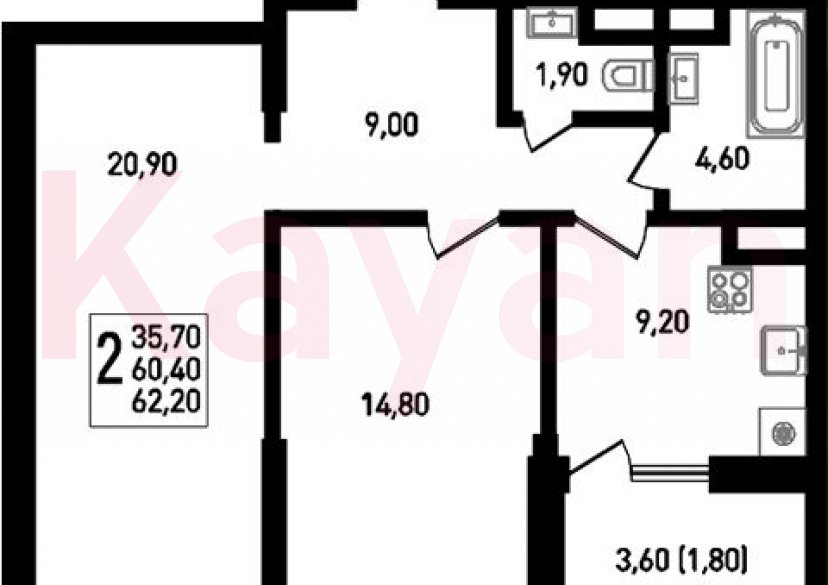 Продажа 2-комн. квартиры, 60.4 кв.м фото 0