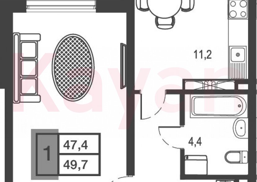 Продажа 1-комн. квартиры, 45.1 кв.м фото 0