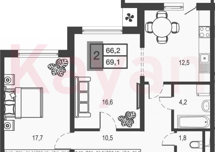 Продажа 2-комн. квартиры, 63.3 кв.м фото 0