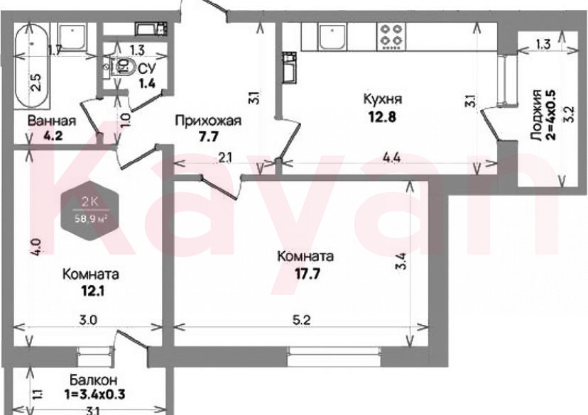 Продажа 2-комн. квартиры, 55.9 кв.м фото 0