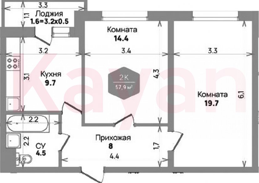 Продажа 2-комн. квартиры, 56.3 кв.м фото 0