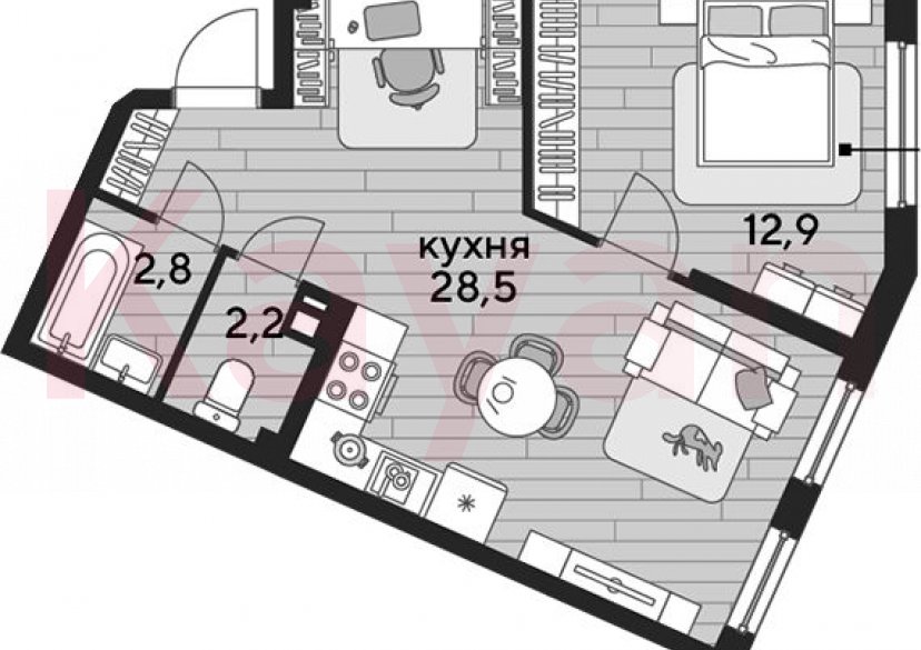 Продажа 1-комн. квартиры, 46.4 кв.м фото 0