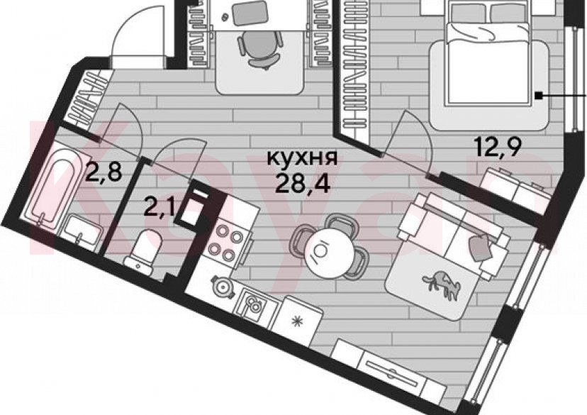 Продажа 1-комн. квартиры, 46.2 кв.м фото 0