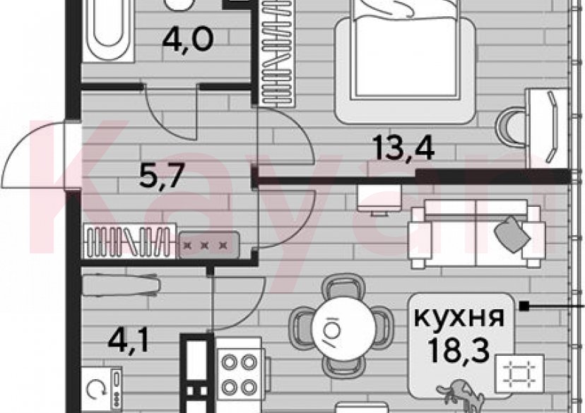 Продажа 1-комн. квартиры, 45.5 кв.м фото 0