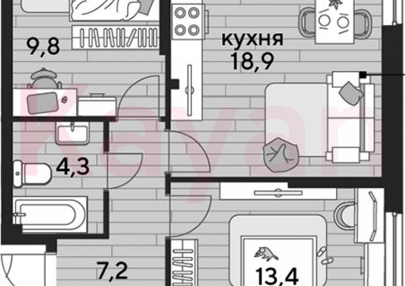 Продажа 2-комн. квартиры, 53.6 кв.м фото 0