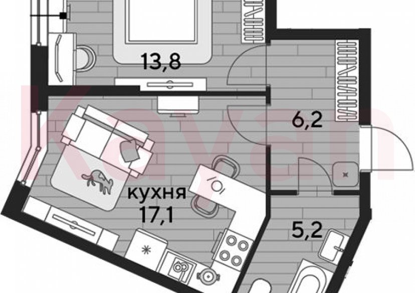 Продажа 1-комн. квартиры, 42.3 кв.м фото 0