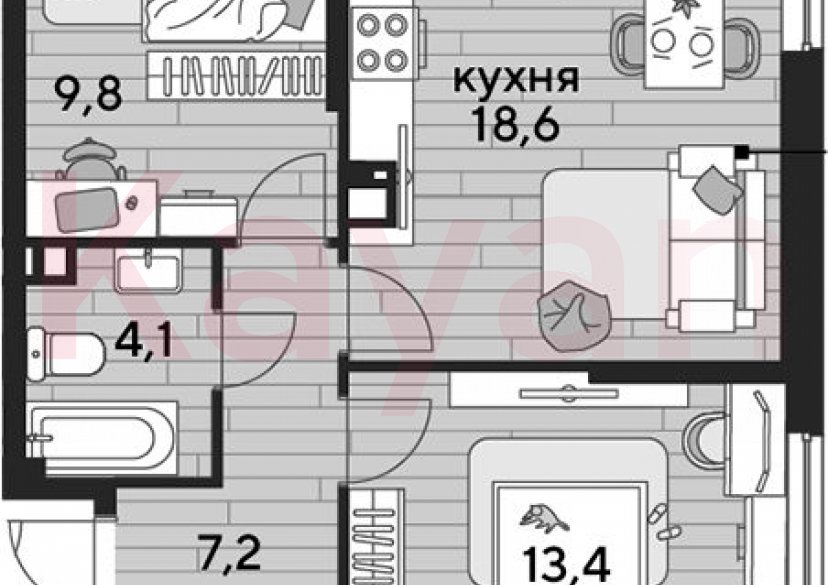 Продажа 2-комн. квартиры, 53.1 кв.м фото 0