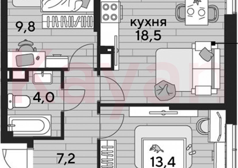 Продажа 2-комн. квартиры, 52.9 кв.м фото 0