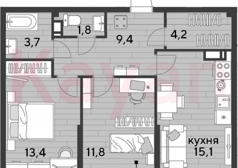 Продажа 2-комн. квартиры, 59.4 кв.м фото 0