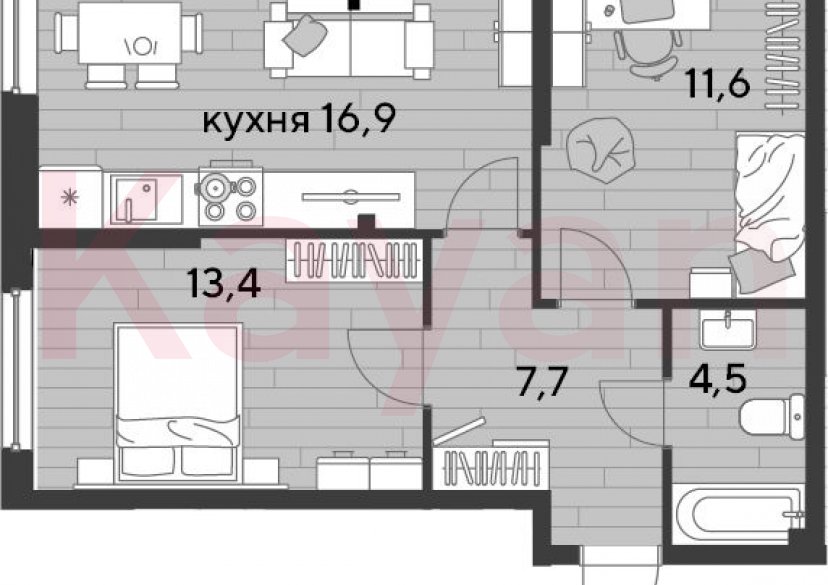 Продажа 2-комн. квартиры, 54.1 кв.м фото 0