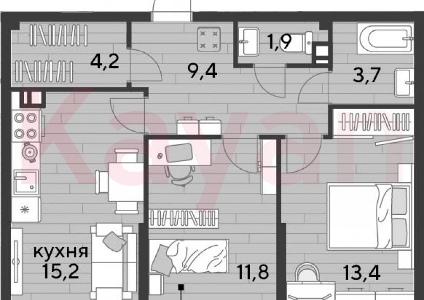 Продажа 2-комн. квартиры, 59.6 кв.м фото 0