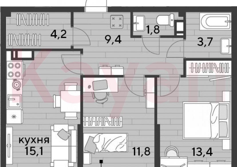 Продажа 2-комн. квартиры, 59.4 кв.м фото 0