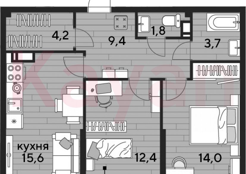 Продажа 2-комн. квартиры, 61.1 кв.м фото 0