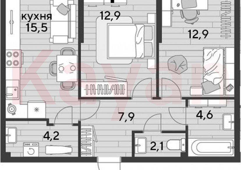 Продажа 2-комн. квартиры, 60.1 кв.м фото 0